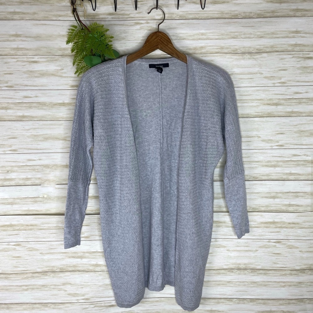 Tahari Gray Lightweight Cotton Cashmere Open Front Cardigan